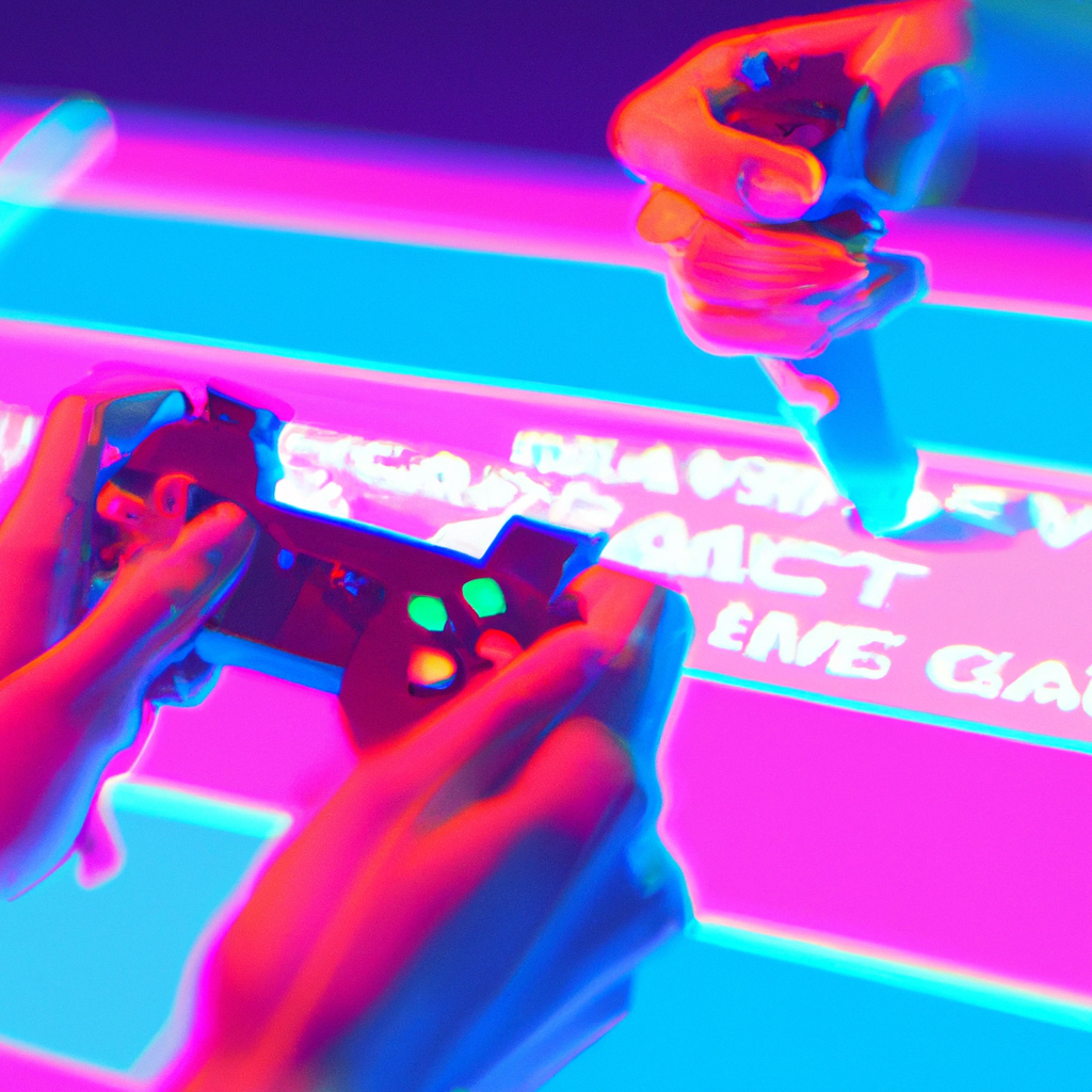 Hero composite: Neon arcade gameplay and HUD